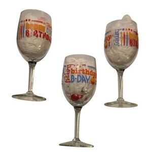 Happy Birthday Wine Glasses Set of 3 Colorful Party Celebration Printed Stemware